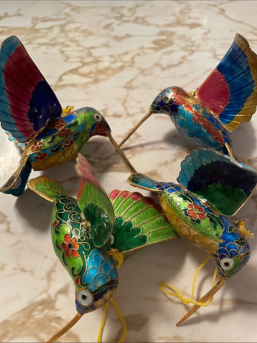 Colorful Cloisonné Hummingbird Ornament - Multicolor Set of (4) - Picture 6 of 9